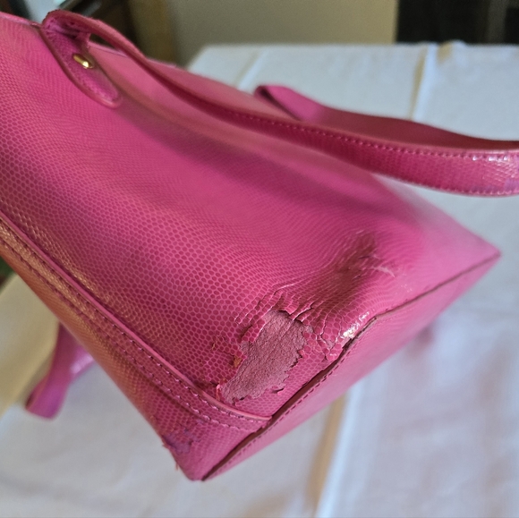 Lauren Ralph Lauren Newton Shopper Tote Hot Pink Leather Large Purse w/ Scarf - Picture 9 of 16